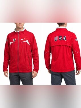 Team USA Jacket Mens M Red Nike Full Zip Windbreaker Removable Sleeve Active Top